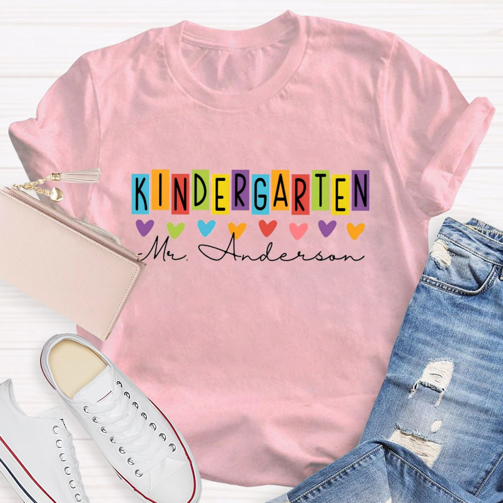 Personalized Grade And Name Colorful Letter And Heart T-Shirt