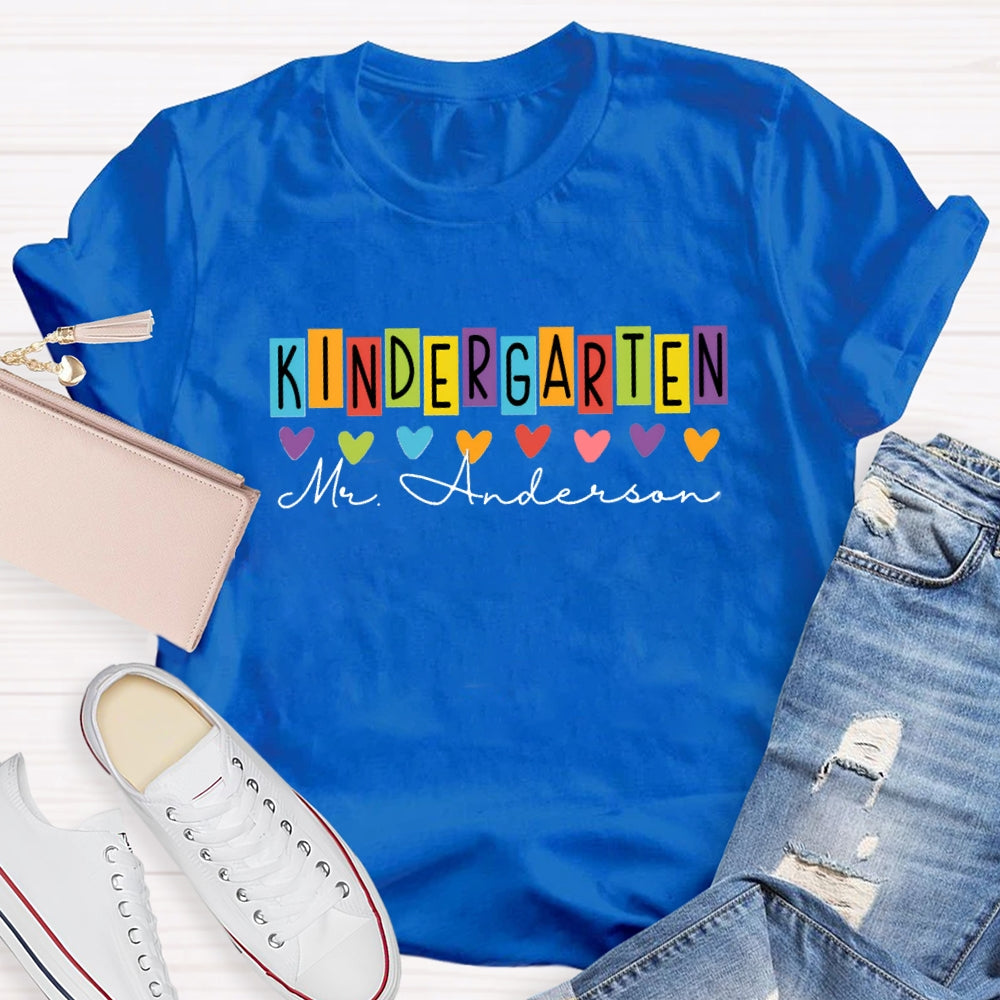 Personalized Grade And Name Colorful Letter And Heart T-Shirt