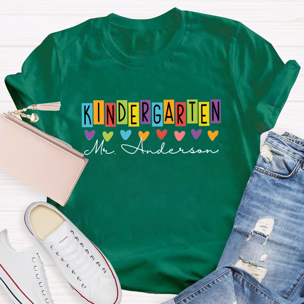 Personalized Grade And Name Colorful Letter And Heart T-Shirt