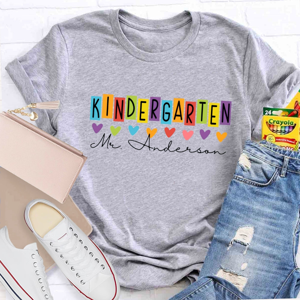 Personalized Grade And Name Colorful Letter And Heart T-Shirt