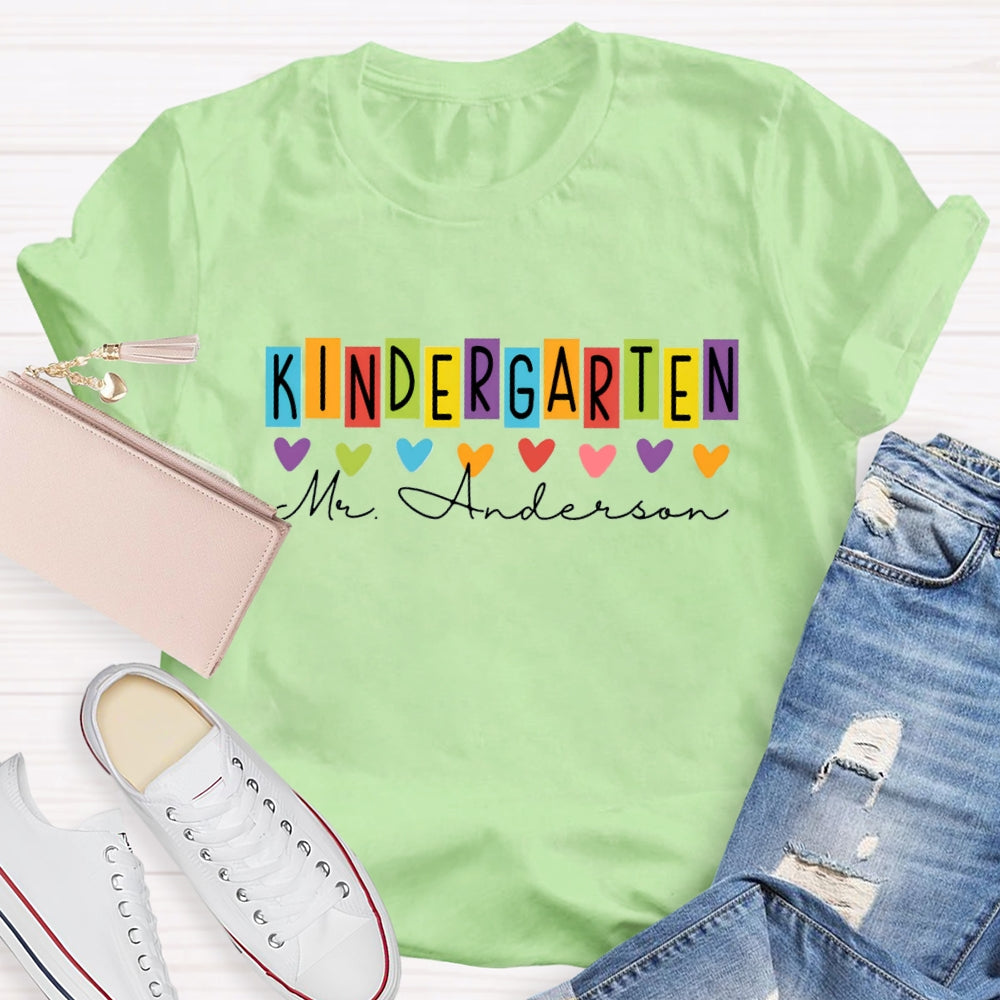 Personalized Grade And Name Colorful Letter And Heart T-Shirt