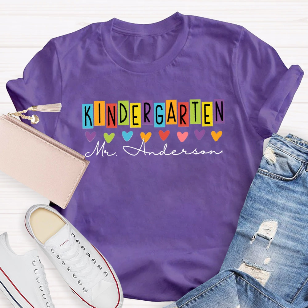 Personalized Grade And Name Colorful Letter And Heart T-Shirt