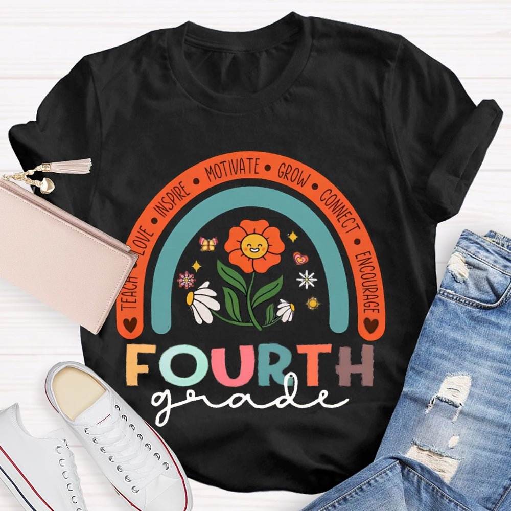 Personalized Grade Colorful Flowers Rainbow T-Shirt