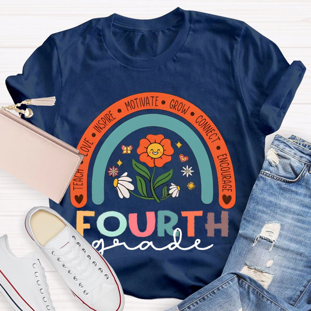 Personalized Grade Colorful Flowers Rainbow T-Shirt