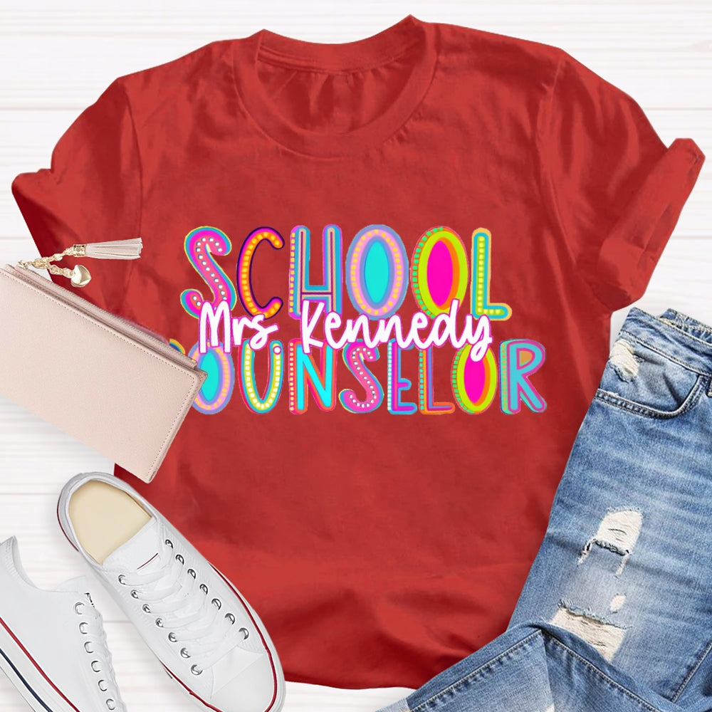 Personalized Name School Counselor Colorful Gradient Letters T-shirt