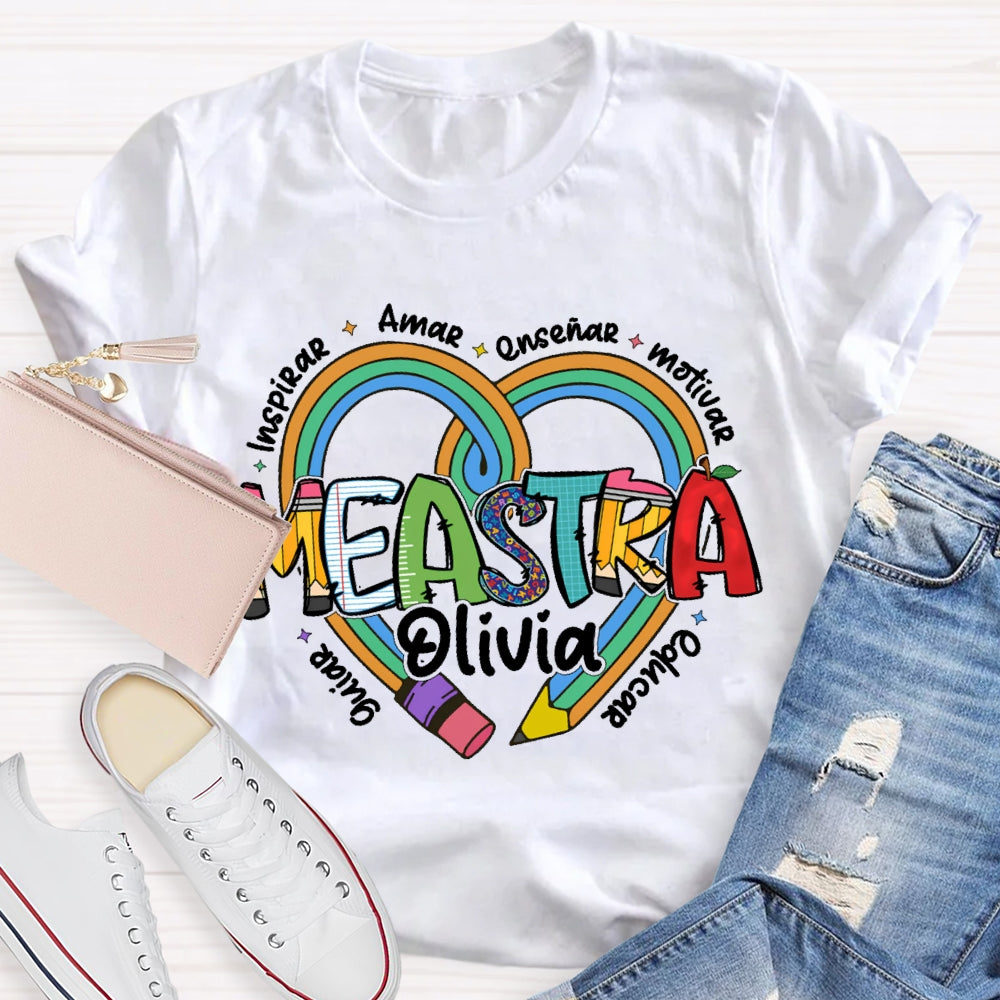 Personalized Name Amar Inspirar EnseñAr Motivar Educar Guiar Spanish Teacher T-shirt