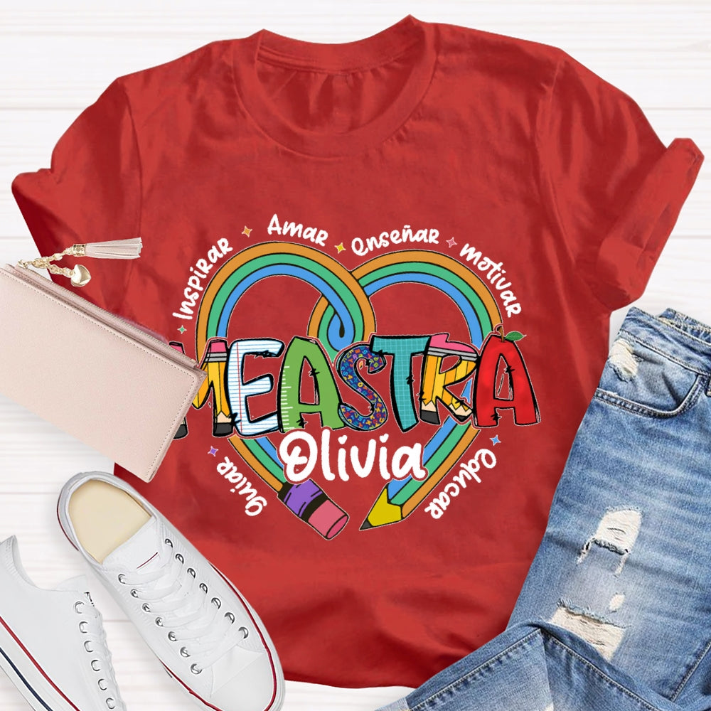 Personalized Name Amar Inspirar EnseñAr Motivar Educar Guiar Spanish Teacher T-shirt
