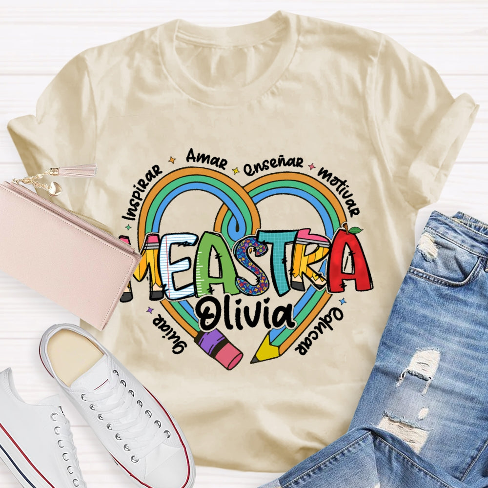 Personalized Name Amar Inspirar EnseñAr Motivar Educar Guiar Spanish Teacher T-shirt