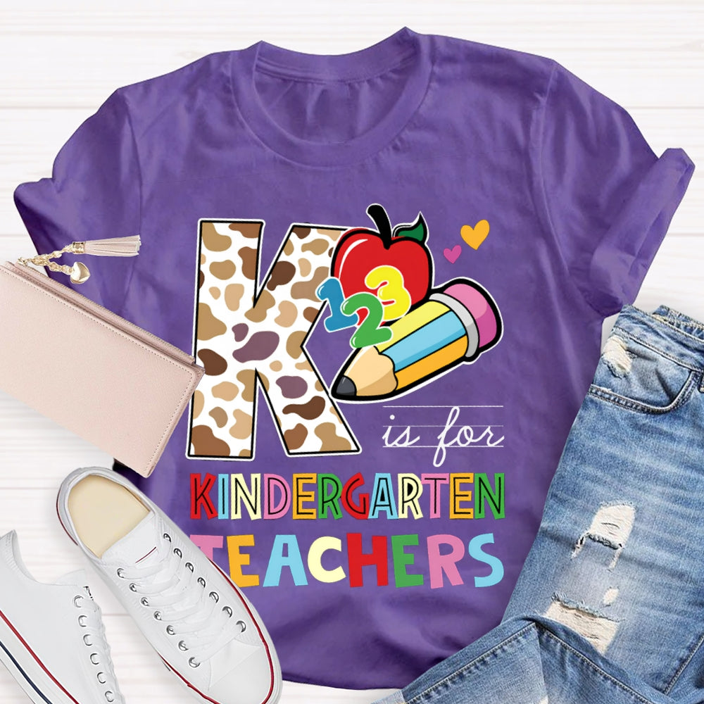 Personalized Grade K Is For Kindergarten Teacher Leopard Print And Colorful Fonts T-shirt