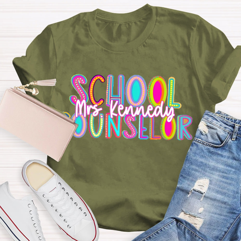 Personalized Name School Counselor Colorful Gradient Letters T-shirt