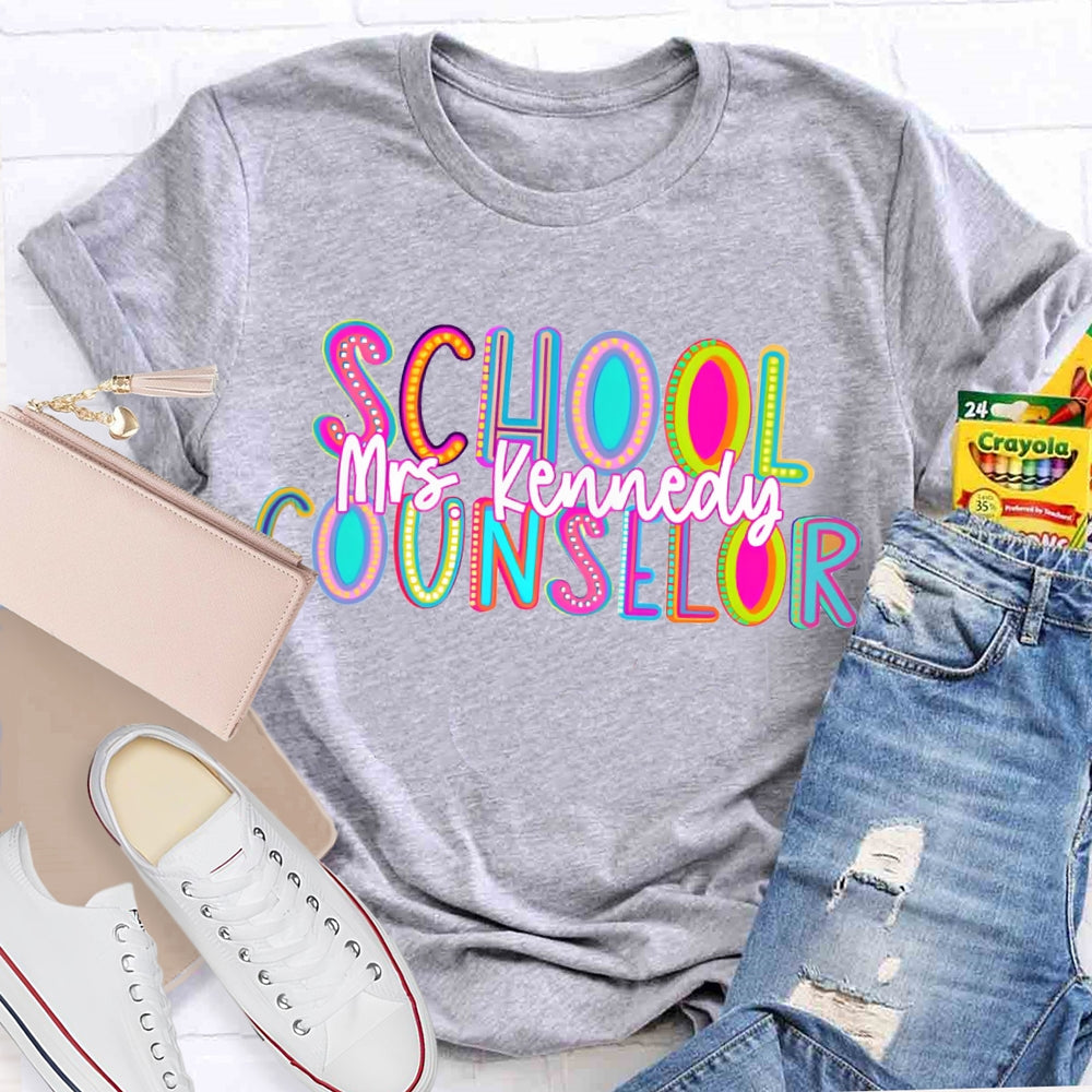 Personalized Name School Counselor Colorful Gradient Letters T-shirt