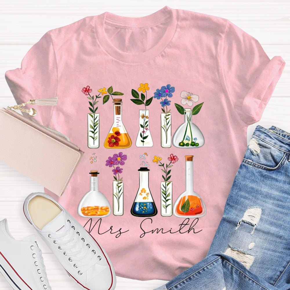 Personalized Name Back To School Various Flowers Science Teacher T-shirt