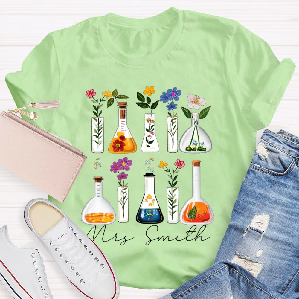 Personalized Name Back To School Various Flowers Science Teacher T-shirt