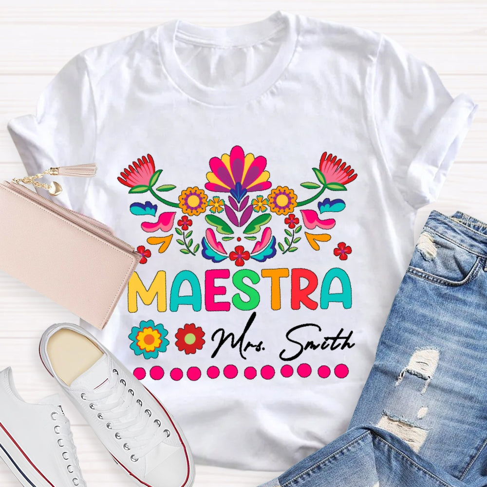 Personalized Name  Maestra Flowers Printing T-shirt