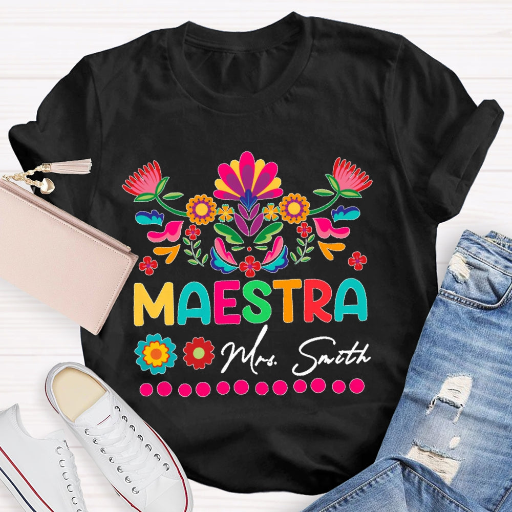Personalized Name  Maestra Flowers Printing T-shirt
