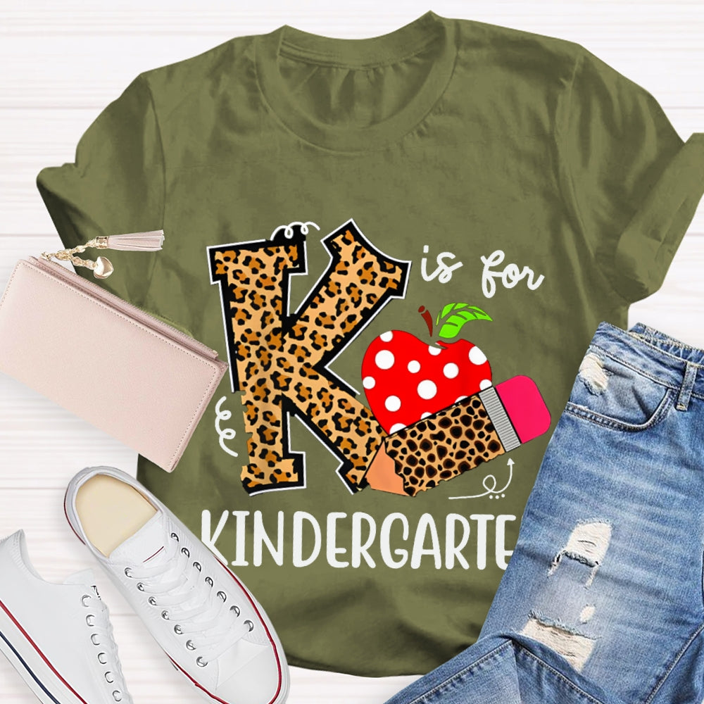 Personalized Grade K Is For Kindergarten Leopard Print Pencils And Apple T-shirt
