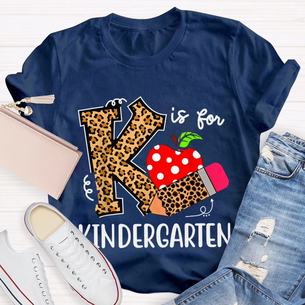 Personalized Grade K Is For Kindergarten Leopard Print Pencils And Apple T-shirt