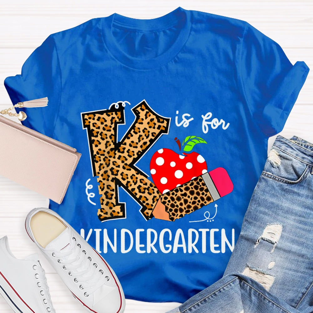 Personalized Grade K Is For Kindergarten Leopard Print Pencils And Apple T-shirt