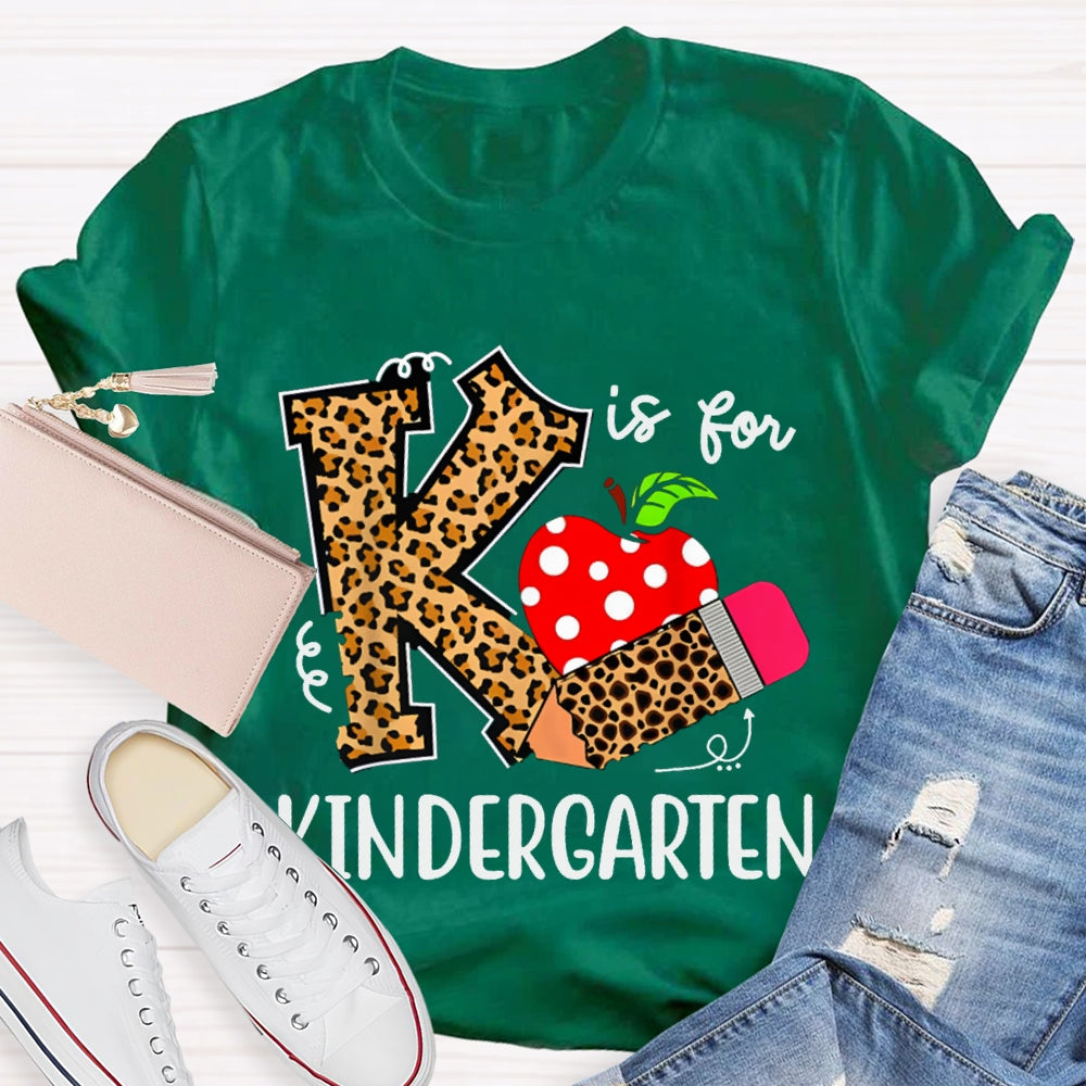 Personalized Grade K Is For Kindergarten Leopard Print Pencils And Apple T-shirt