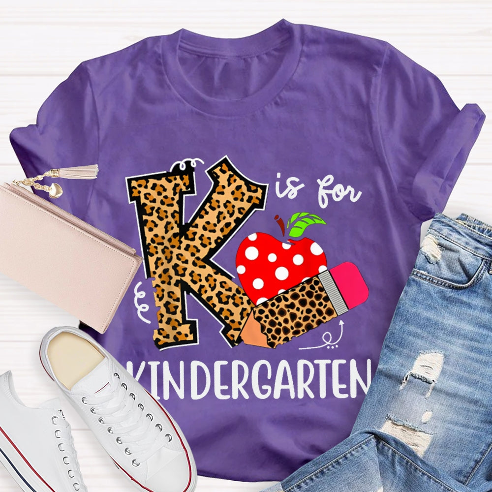 Personalized Grade K Is For Kindergarten Leopard Print Pencils And Apple T-shirt