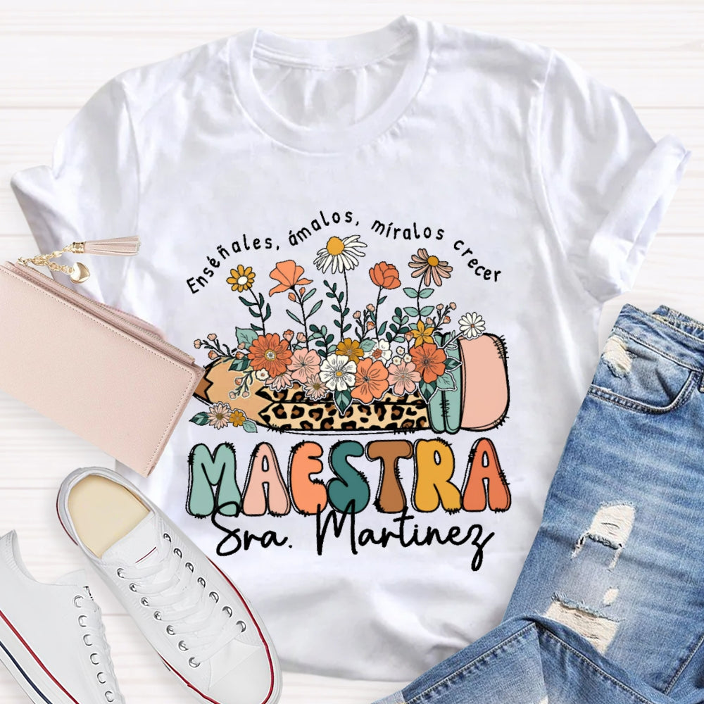 Personalized Name  Maestra Leopard Print Pencil T-shirt