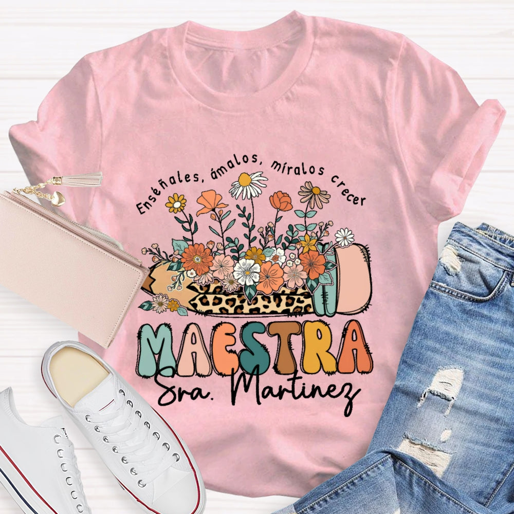 Personalized Name  Maestra Leopard Print Pencil T-shirt