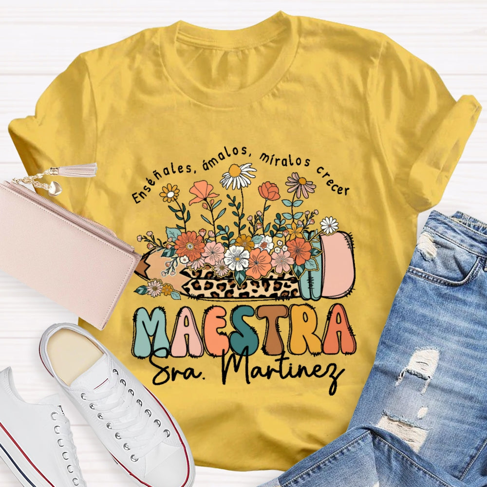 Personalized Name  Maestra Leopard Print Pencil T-shirt