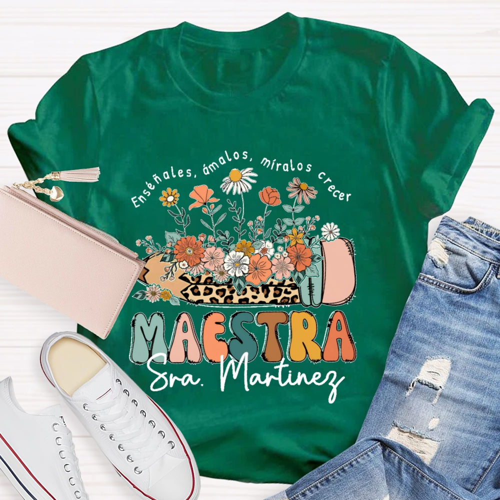 Personalized Name  Maestra Leopard Print Pencil T-shirt