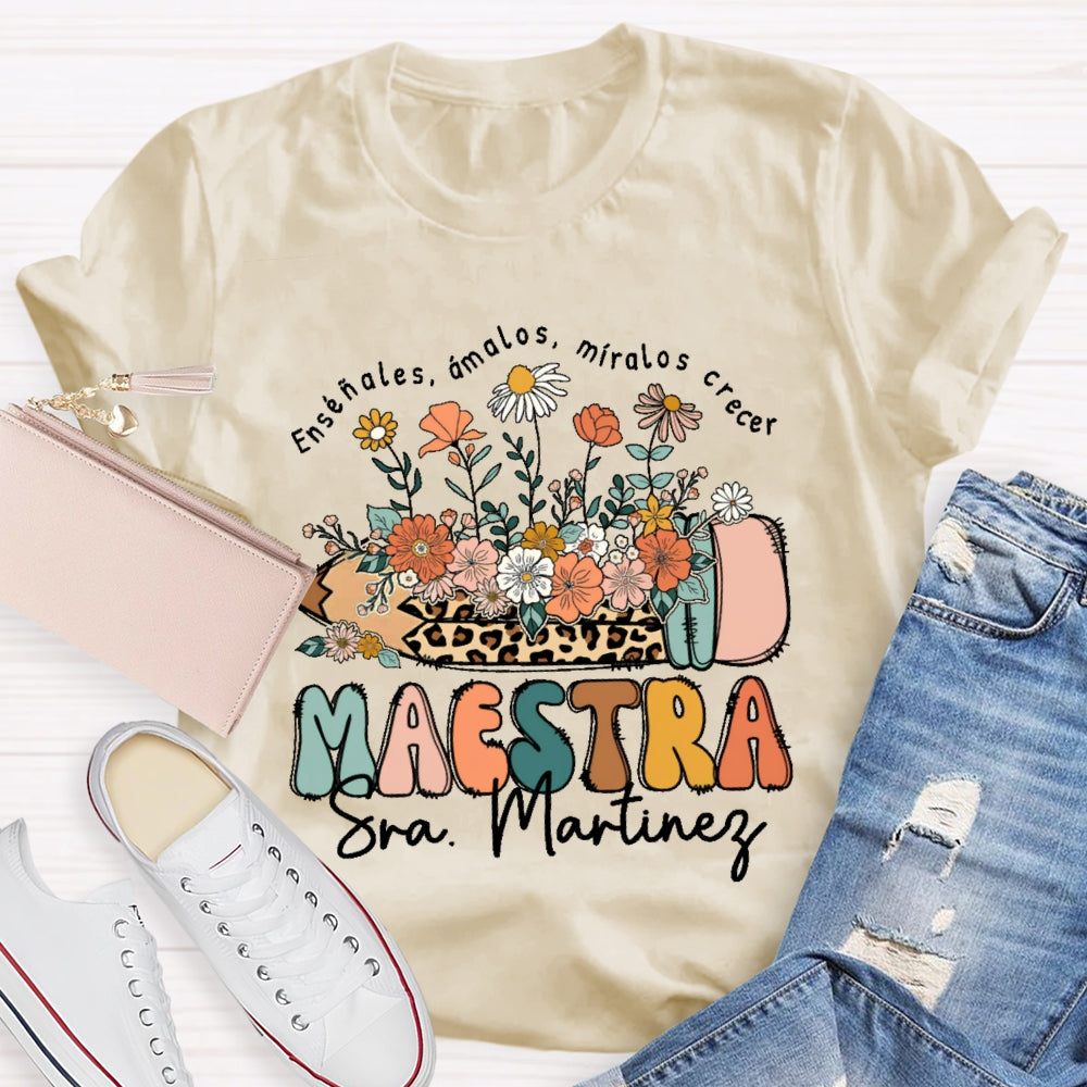 Personalized Name  Maestra Leopard Print Pencil T-shirt