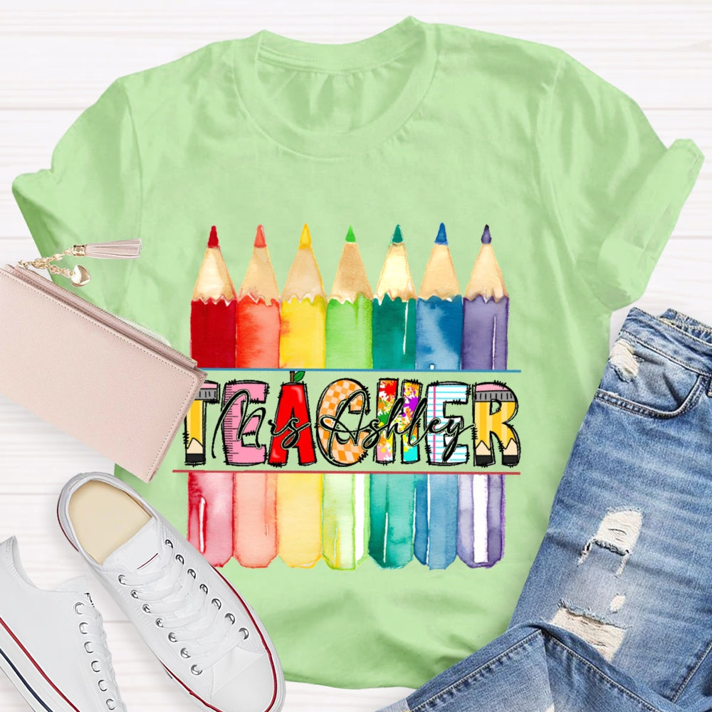 Personalized Name   Teacher Colored Pencils Funny T-shirt