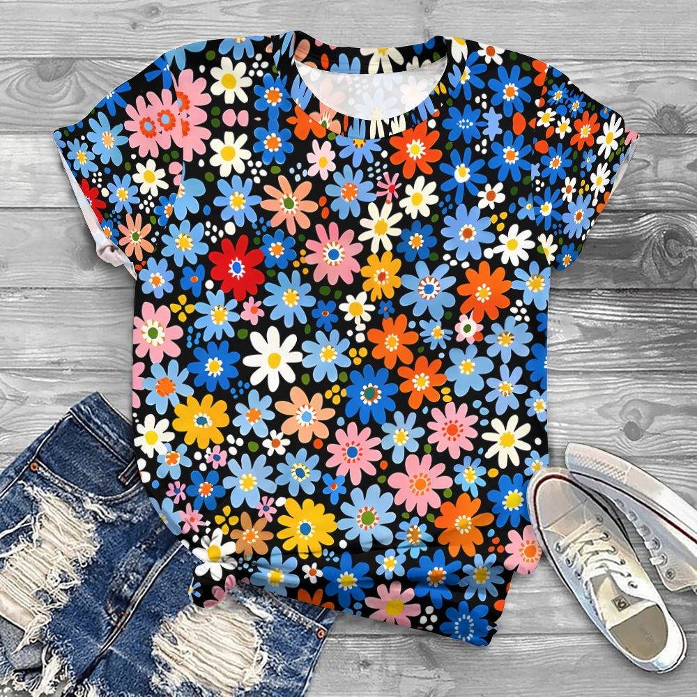 Blue Floral Boho Style T-Shirt