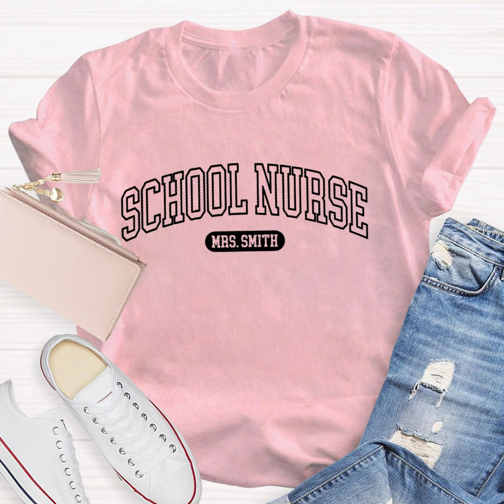 Personalized Name School Nurse  Minimalist letters T-shirt