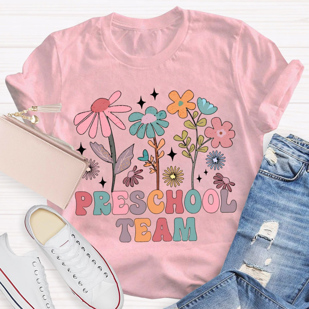 Personalized Grade Preschool Team Colorful Flowers T-shirt