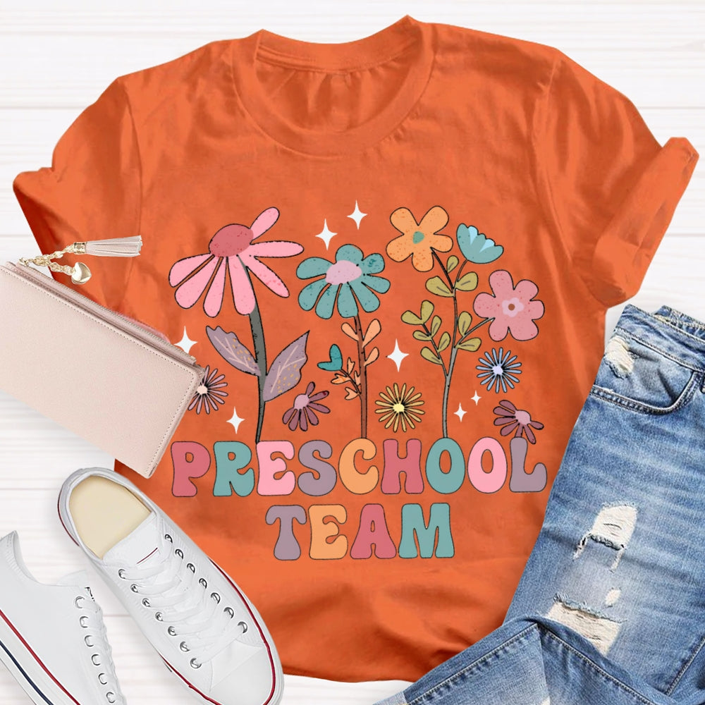 Personalized Grade Preschool Team Colorful Flowers T-shirt