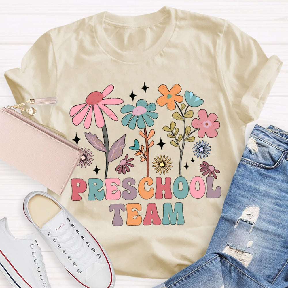 Personalized Grade Preschool Team Colorful Flowers T-shirt