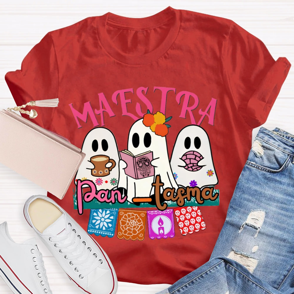 Maestra Three Cute Ghosts Funny Halloween Bilingual Teacher T-shirt