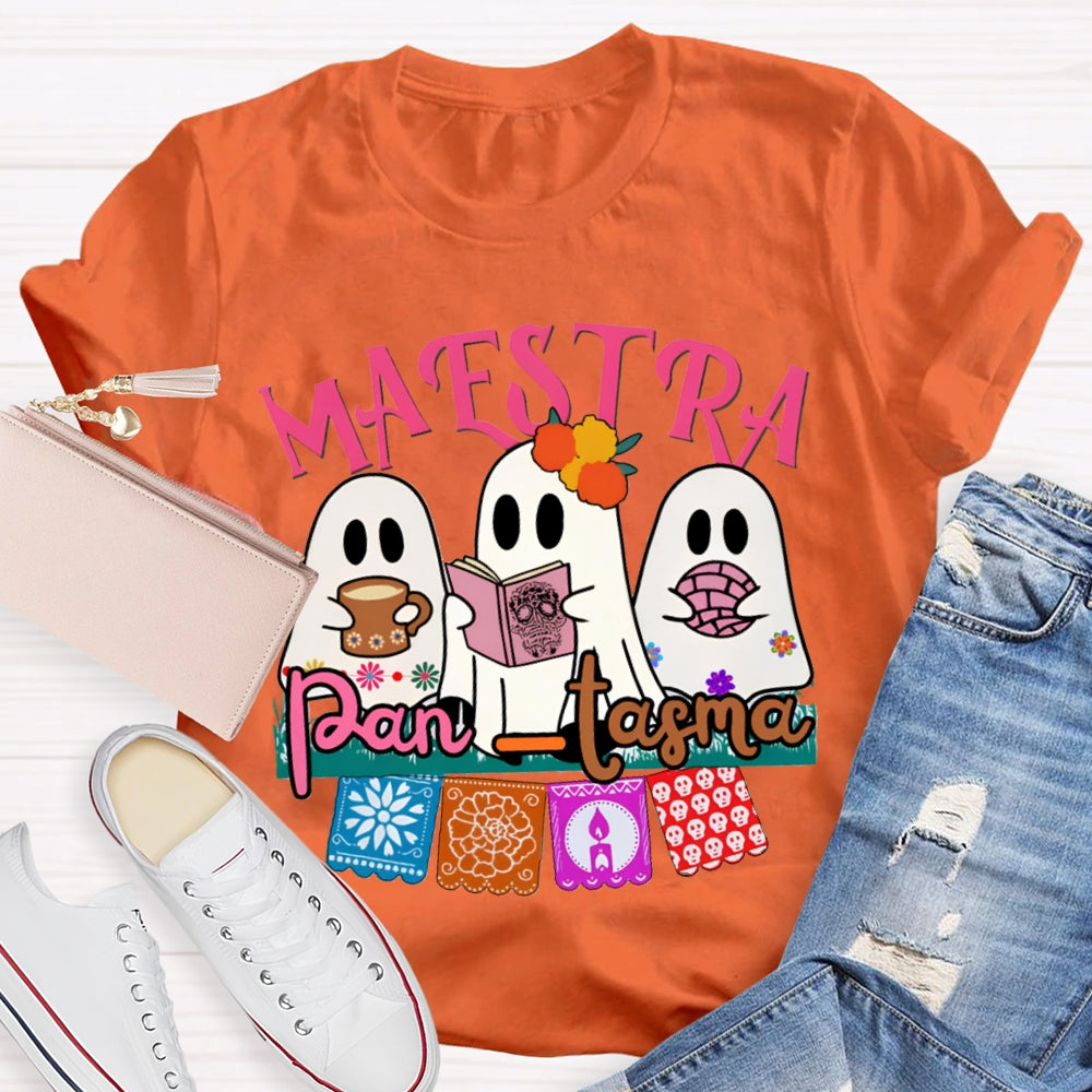 Maestra Three Cute Ghosts Funny Halloween Bilingual Teacher T-shirt