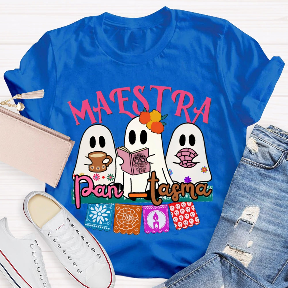 Maestra Three Cute Ghosts Funny Halloween Bilingual Teacher T-shirt