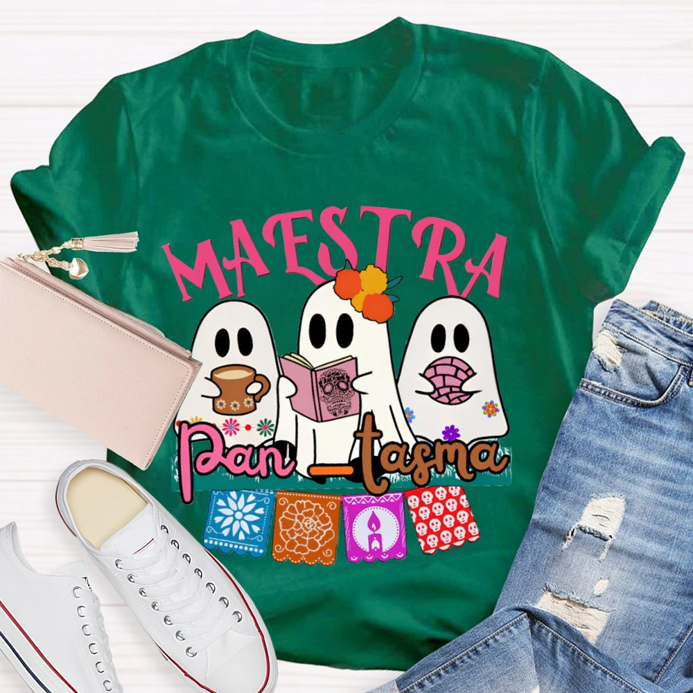 Maestra Three Cute Ghosts Funny Halloween Bilingual Teacher T-shirt