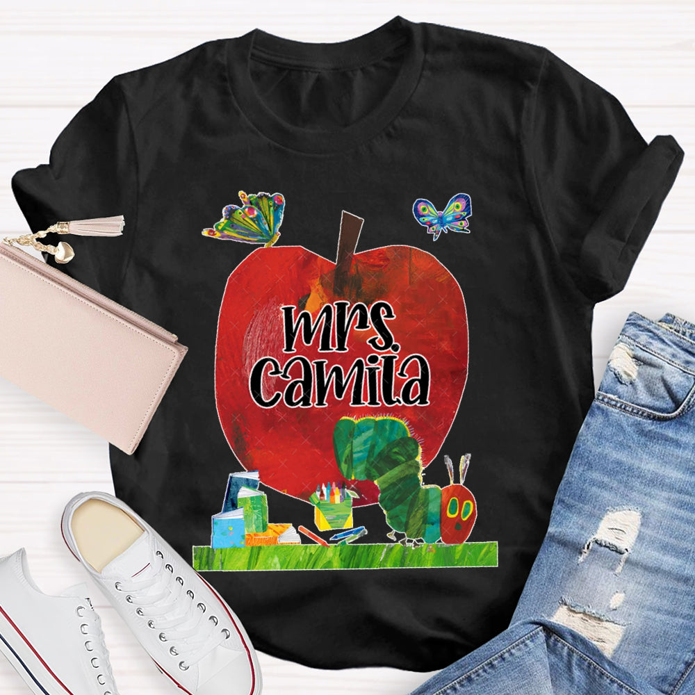 Personalized Name Butterflies And Caterpillars Attracted To Apples T-shirt