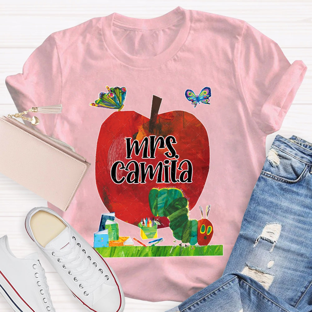 Personalized Name Butterflies And Caterpillars Attracted To Apples T-shirt