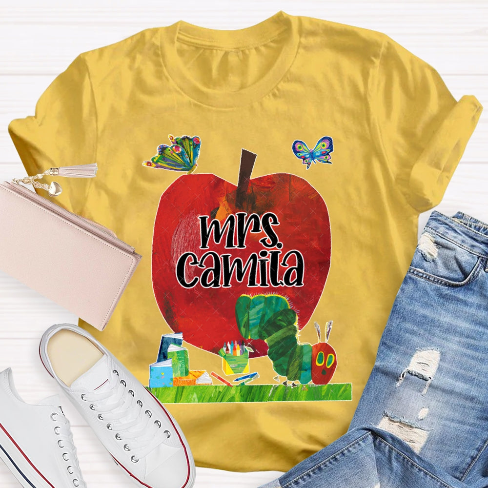 Personalized Name Butterflies And Caterpillars Attracted To Apples T-shirt