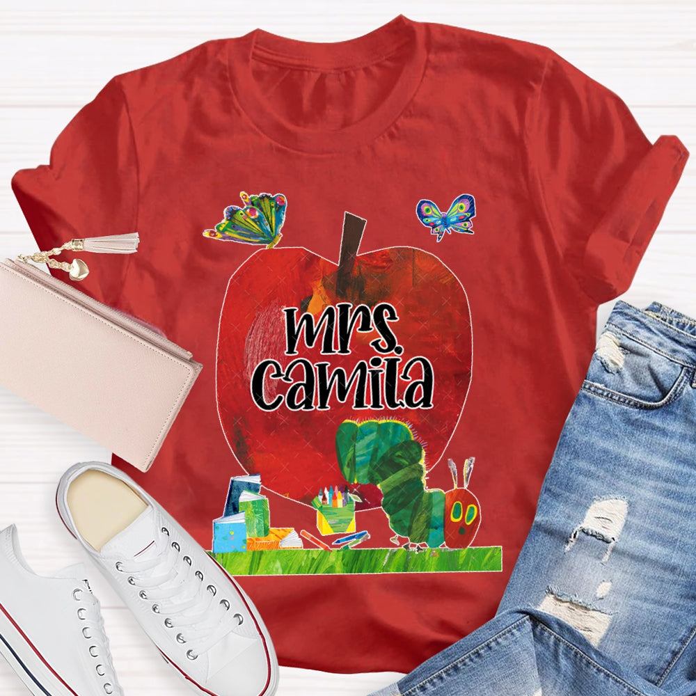 Personalized Name Butterflies And Caterpillars Attracted To Apples T-shirt