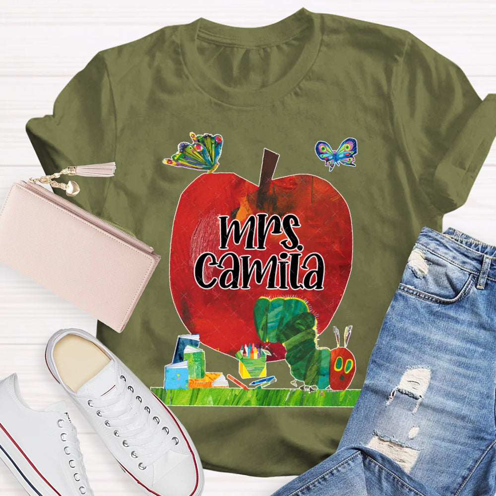 Personalized Name Butterflies And Caterpillars Attracted To Apples T-shirt