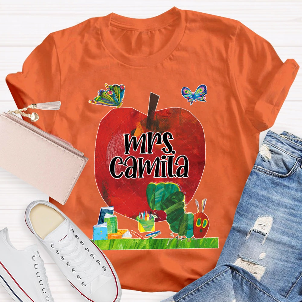 Personalized Name Butterflies And Caterpillars Attracted To Apples T-shirt