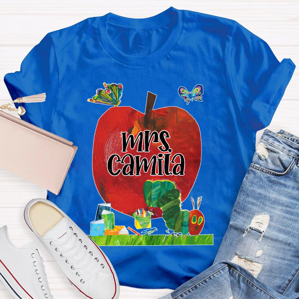 Personalized Name Butterflies And Caterpillars Attracted To Apples T-shirt