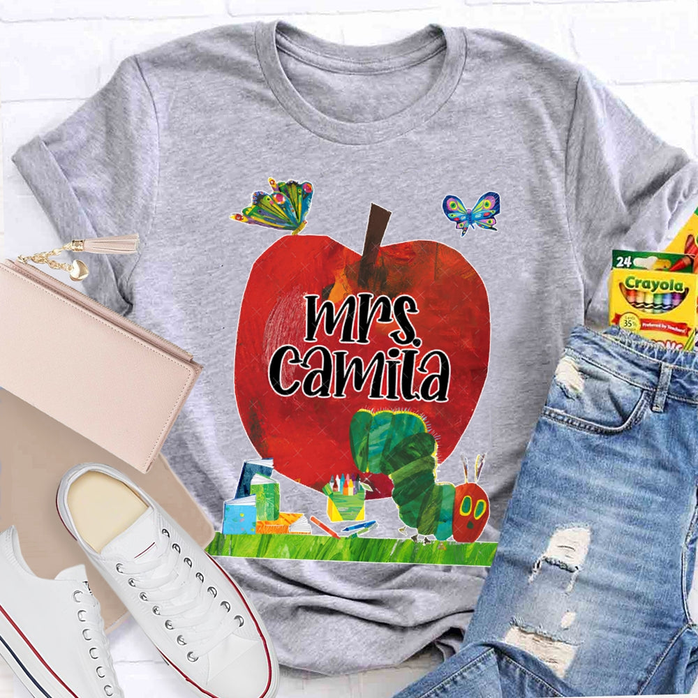 Personalized Name Butterflies And Caterpillars Attracted To Apples T-shirt