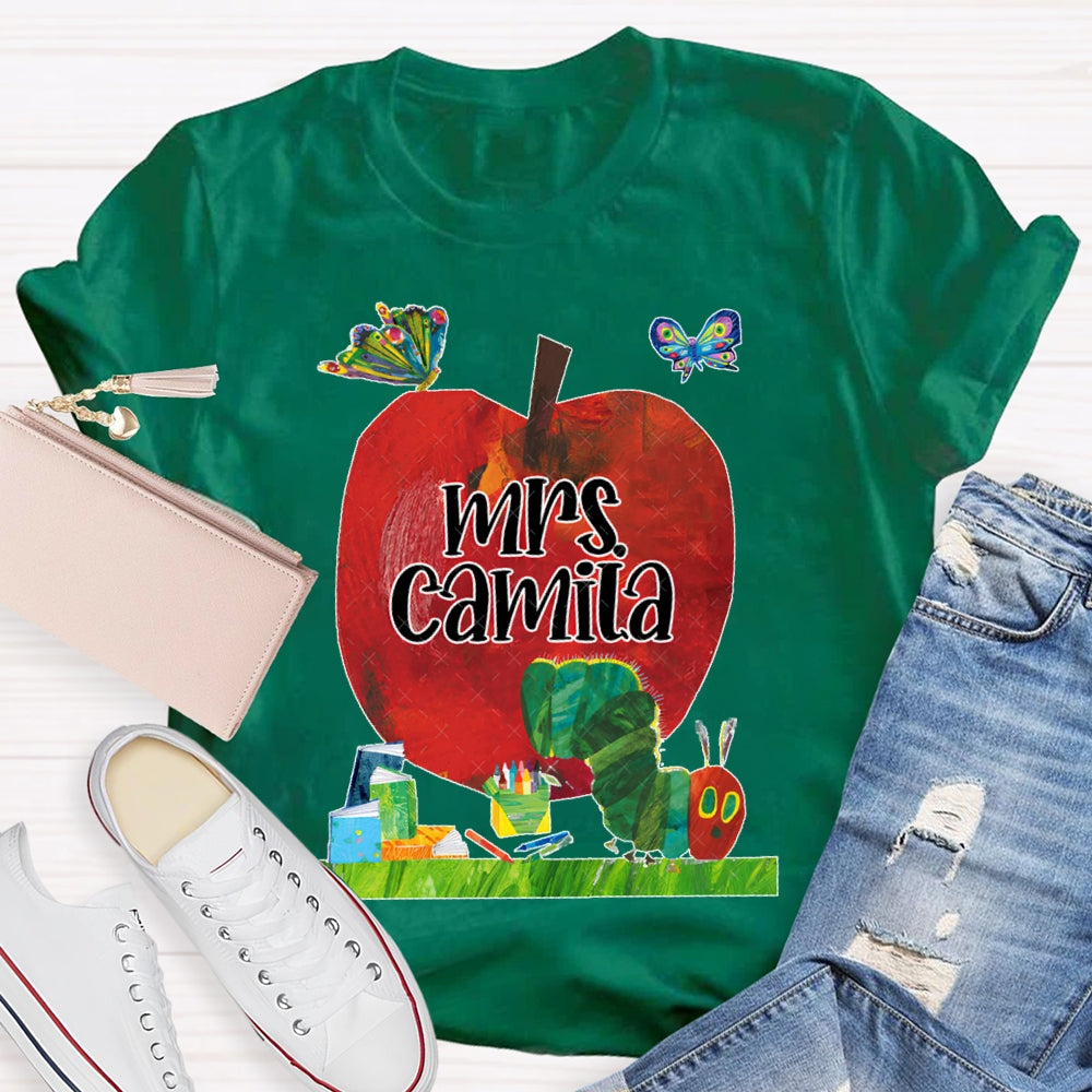 Personalized Name Butterflies And Caterpillars Attracted To Apples T-shirt