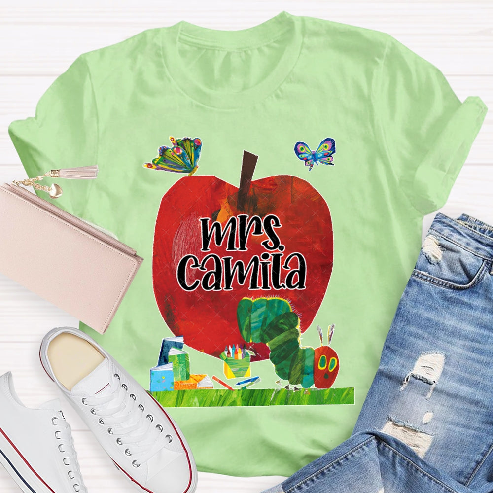Personalized Name Butterflies And Caterpillars Attracted To Apples T-shirt