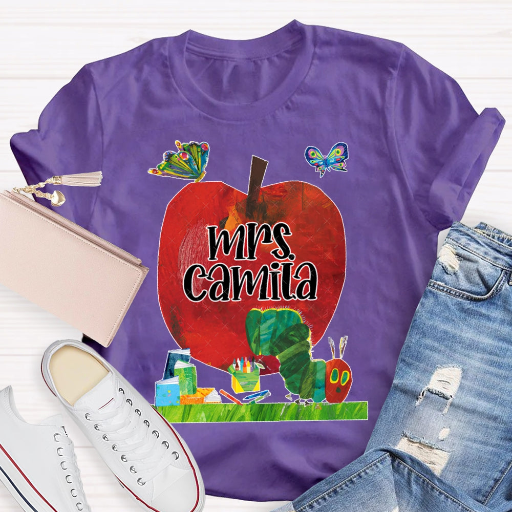 Personalized Name Butterflies And Caterpillars Attracted To Apples T-shirt